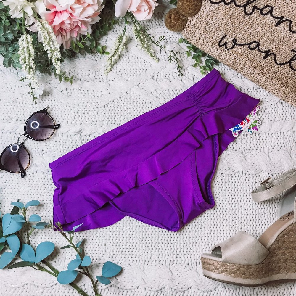 BECCA Purple Ruffle Skirted Bikini Bottoms Sm NWT